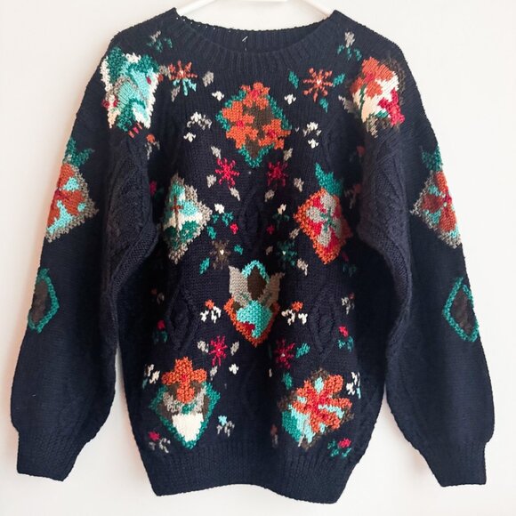 Vintage Wool Blend Southwestern print Colourful Pullover Sweater L - Picture 3 of 7